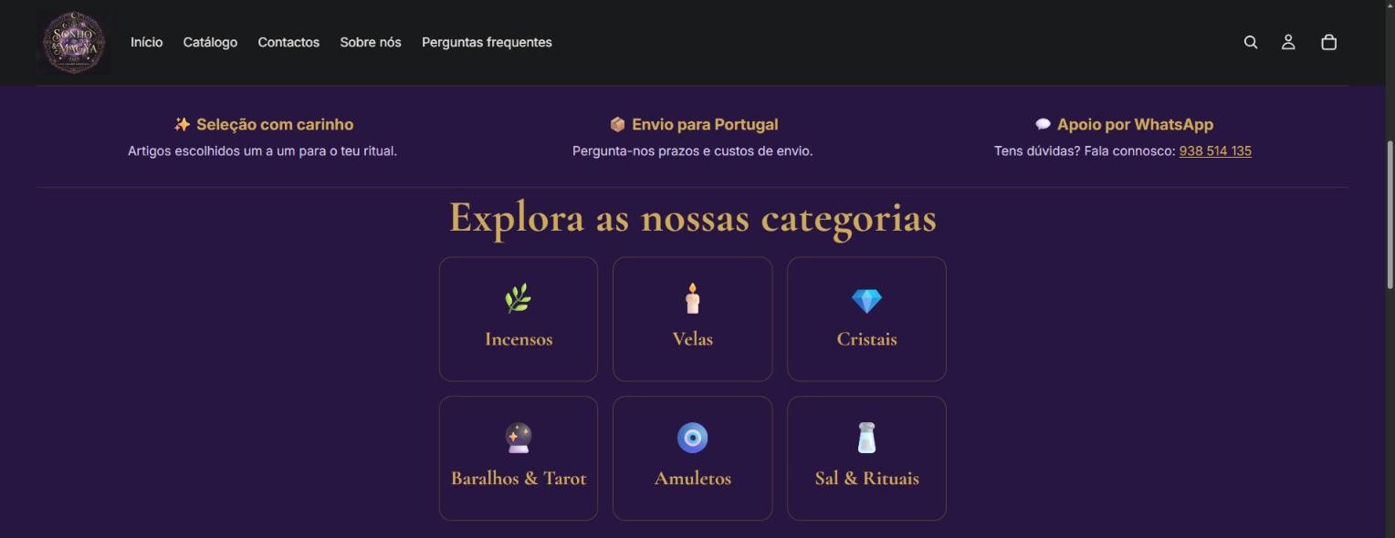 Categorias da loja online Sonho & Magya